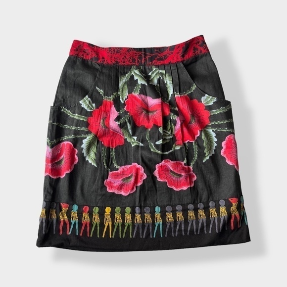 Desigual Galactic Tour Mini Skirt Poppy Flowers Pleated Waist Cotton EUR 38/ 4US - Picture 12 of 13